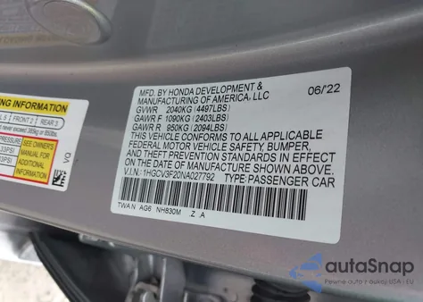 2022 Honda Accord Hybrid Sport z USA, uszkodzony, nr VIN 1HGCV3F20NA027792